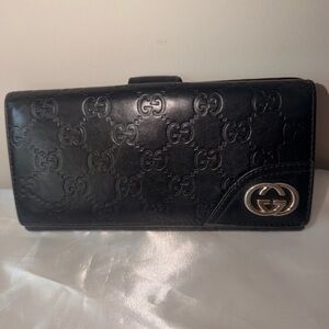 Gucci Black Embossed Leather Clutch Authentic